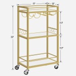 TUTOTAK Carrinho de bar, carrinho de servir bar doméstico com prateleira espelhada de 3 níveis, carrinho de bebidas, prateleira móvel de cozinha com rack de vinho, ouro BC01BB033 - Imagem 7