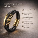 Pulseira Masculina Premium em Couro Preto com Trança Dupla e Fecho Magnético em Aço Inoxidável Ajustável – Estilo Moderno, Elegante e Atemporal para Uso Diário - Imagem 3