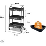 Carrinho Organizador com 3 Prateleiras, Metal Preto, com Rodízios, para Cozinha e Banheiro - Imagem 4