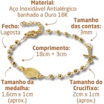 Pulseira Feminina Mariana "Magnificat" em Aço Inoxidável Banhada a Ouro 18K com Medalha de Guadalupe e Crucifixo – Fé, Elegância e Minimalismo – Acompanha Bolsa de Veludo - Imagem 3