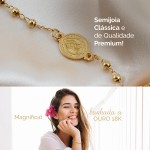 Pulseira Feminina Mariana "Magnificat" em Aço Inoxidável Banhada a Ouro 18K com Medalha de Guadalupe e Crucifixo – Fé, Elegância e Minimalismo – Acompanha Bolsa de Veludo - Imagem 7