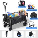 Carrinho Dobrável Multiuso Para Carga Vagão Articulado 360° Aço Reforçado Alça Ajustável Transporte Praia Camping Feira Preto - Imagem 3