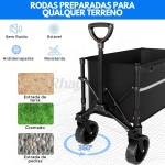 Carrinho Dobrável Multiuso Para Carga Vagão Articulado 360° Aço Reforçado Alça Ajustável Transporte Praia Camping Feira Preto - Imagem 5