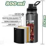 Garrafa Térmica 800ml de Inox, Parede Dupla, Isolamento a Vácuo, Bico Antivazamento, Com Alça, Mantém Quente e Gelado (Preta) - Imagem 5