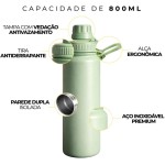 Garrafa Térmica de Água em Inox 800ml com Alça, Parede Dupla Isolada a Vácuo, Antivazamento, Preta, para Academia, Fitness, Corrida, Esportes, Escritório (Verde) - Imagem 3