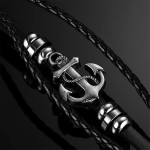 yesTGE Pulseira masculina vintage multicamadas trançadas à mão pulseiras de couro para homens e mulheres pulseira de acessórios de âncora - Imagem 3