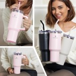 Romantic Crown Copo Térmico com Canudo Tampa e Alça 1,18L, Copos Garrafas Termico para viagem vácuo dupla camada aço inoxidável, Caneca Termica Cafe Água Chá,Presente, Fitness (Rosa claro) - Imagem 8
