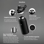 Garrafa Térmica 800ml - Duplamente Isolada, Aço Inox 304, Base Emborrachada Anti Derrapante, Mantém Bebidas Quentes por 12 Horas e Geladas por 24 Horas, (Verde Exercito) - Imagem 4