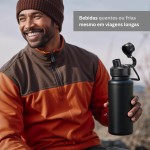 Garrafa Térmica 800ml - Duplamente Isolada, Aço Inox 304, Base Emborrachada Anti Derrapante, Mantém Bebidas Quentes por 12 Horas e Geladas por 24 Horas, (Verde Exercito) - Imagem 5