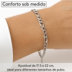 Bracelete Pulseira Masculina Aço Inoxidável Ajustável 17,5cm a 22cm de Qualidade Inox Premium cor Prata Feminino Brilhante Estilo Top 316L 5mm Trançado Antialérgico Adulto Presente - Imagem 8