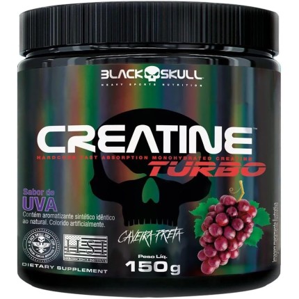 Creatine Turbo BlackSkull - Creatina Monohidratada em pó, com carboidrato para melhor absorção e performance (150g Pote, Uva)