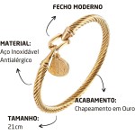 Pulseira Feminina "Única" São Bento em Aço Inoxidável 316L Banhada a Ouro 18k, Medalha Religiosa de Proteção, 21cm - Imagem 3