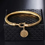 Pulseira Feminina "Única" São Bento em Aço Inoxidável 316L Banhada a Ouro 18k, Medalha Religiosa de Proteção, 21cm - Imagem 5