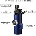 Garrafa de Água Térmica Inox 800ml Esportiva com Alça Parede Dupla Isolada a Vácuo Antivazamento Garrafinha Academia Fitness Corrida Esportes Escritório – Premium (Azul) - Imagem 3