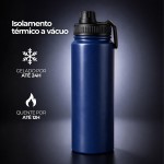 Garrafa de Água Térmica Inox 800ml Esportiva com Alça Parede Dupla Isolada a Vácuo Antivazamento Garrafinha Academia Fitness Corrida Esportes Escritório – Premium (Azul) - Imagem 4