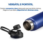 Garrafa de Água Térmica Inox 800ml Esportiva com Alça Parede Dupla Isolada a Vácuo Antivazamento Garrafinha Academia Fitness Corrida Esportes Escritório – Premium (Azul) - Imagem 5
