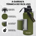 Garrafa Térmica De Aço Inoxidável 18/8 Isolado de água Esportiva Com Alça Paracord 1000ML (Verde) - Imagem 4