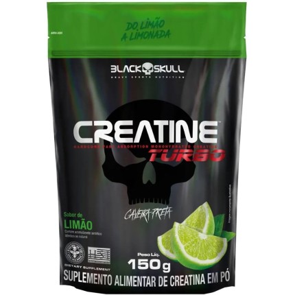 Creatine Turbo BlackSkull - Creatina Monohidratada em pó, com carboidrato para melhor absorção e performance (150g Refil, Limão)