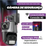 Câmera de Segurança Externa 4G Lente Dupla 4MP, Monitoramento Duas Telas PTZ 360°, Visão Noturna Colorida, Alarme de Luz Vermelha e Azul, Sirene, IP66, Rastreamento Humano AI - App V3 (1) - Imagem 3