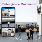 Câmera de Segurança Externa 4G Lente Dupla 4MP, Monitoramento Duas Telas PTZ 360°, Visão Noturna Colorida, Alarme de Luz Vermelha e Azul, Sirene, IP66, Rastreamento Humano AI - App V3 (1) - Imagem 7