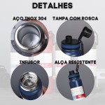 Garrafa Térmica Esportiva 800ml Aço Inox 304 Preta Academia Tampa Antivazamento Alça Dobrável BPA Free Parede Dupla Vácuo Fria 12h Quente 8h Infusor Frutas Portátil Elegante Durável - Imagem 6