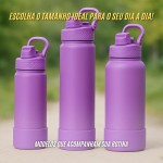 Garrafa Térmica de Água 600ml com Alça Garrafinha 2 em 1 com Canudo e Saída Livre em Inox e Sistema Térmico a Vácuo (Lilás) - Imagem 5