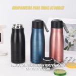 Garrafa Térmica Inox 350ml com Alça de Corda | Tampa Antivazamento e Isolamento Térmico para Bebidas Quentes e Frias (Rose.) - Imagem 3