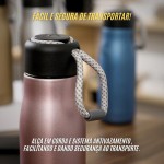 Garrafa Térmica Inox 350ml com Alça de Corda | Tampa Antivazamento e Isolamento Térmico para Bebidas Quentes e Frias (Rose.) - Imagem 5