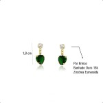 Kit Semijoia Banhado Ouro 18k - Pulseira, Corrente, Pingente e Brincos Coração Verde Esmeralda - Imagem 4