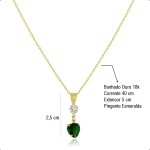 Kit Semijoia Banhado Ouro 18k - Pulseira, Corrente, Pingente e Brincos Coração Verde Esmeralda - Imagem 5