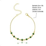 Kit Semijoia Banhado Ouro 18k - Pulseira, Corrente, Pingente e Brincos Coração Verde Esmeralda - Imagem 6