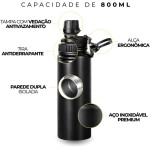 Garrafa de Água Térmica Inox 800ml Esportiva com Alça Parede Dupla Isolada a Vácuo Antivazamento Garrafinha Academia Fitness Corrida Esportes Escritório – Premium (Preta) - Imagem 3