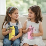 Garrafa Térmica Infantil - 350ml, Aço Inox 304 Parede Dupla de Isolamento 24horas Gelado, Tampa Rosca De Segurança, Anti Vazamento, Base Silicone AntiDerrapante, BPA Free (Roxo) - Imagem 3