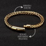 Pulseira Masculina "Luxury Man" em Aço Inoxidável com Banho de Ouro 18k, Estilo Sofisticado e Elegante - Acompanha Bolsa de Veludo - Imagem 9