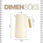 Garrafa Térmica 1L Creme Design Elegante com Cabo de Madeira para Café Chá e Bebidas Quentes Tampa Rosqueável com Sistema de Pressão Mesa Posta Premium - Imagem 3