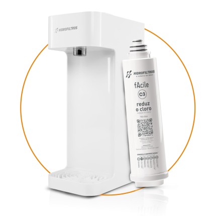 Hidrofiltros - Purificador de Água Facile com Refil C3 Elimina Cloro, Odores e Sabores Cor Branco Hidrofiltros
