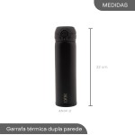 LYOR - Garrafa Térmica Dupla Parede de Aço Inox com Tampa Flip Preta 410ml - Imagem 3