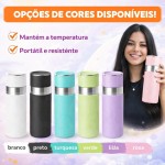 Garrafa Térmica 500 ml em Inox, Tampa Rosqueável com Vedação, Compacta para Academia Trabalho Viagem, Bebidas Quentes e Frias. (Azul Piscina) - Imagem 5