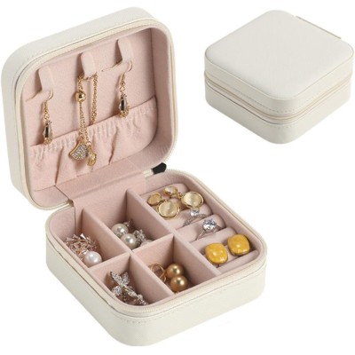Porta Joias Pequeno Couro Mini Estojo Organizador de Joias Bijuterias Colar Pulseira Relógio Ideal para Viagens e Organização de Armário Portátil (Branco)