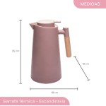 LYOR - Garrafa Térmica de Plástico com Cabo de Madeira Escandinávia Nude 1L - Mantém Bebida Quente ou Fria de 08-12 Horas - Imagem 3
