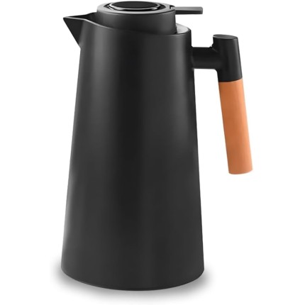 Garrafa Térmica 1L Preto Design Elegante com Cabo de Madeira para Café Chá e Bebidas Quentes Mesa Posta Premium