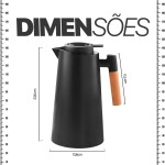 Garrafa Térmica 1L Preto Design Elegante com Cabo de Madeira para Café Chá e Bebidas Quentes Mesa Posta Premium - Imagem 6