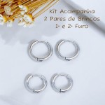 Conjunto Brinco Argola Feminina Primeiro e Segundo Furo em Aço inoxidável 316l Antialérgico Cor Dourado ou Prata - Imagem 6