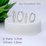 Conjunto Brinco Argola Feminina Primeiro e Segundo Furo em Aço inoxidável 316l Antialérgico Cor Dourado ou Prata - Imagem 8