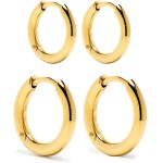 Conjunto Brinco Argola Feminina Primeiro e Segundo Furo em Aço inoxidável 316l Antialérgico Cor Dourado ou Prata