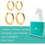 Conjunto Brinco Argola Feminina Primeiro e Segundo Furo em Aço inoxidável 316l Antialérgico Cor Dourado ou Prata - Imagem 2
