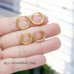 Conjunto Brinco Argola Feminina Primeiro e Segundo Furo em Aço inoxidável 316l Antialérgico Cor Dourado ou Prata - Imagem 4