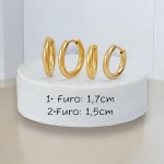 Conjunto Brinco Argola Feminina Primeiro e Segundo Furo em Aço inoxidável 316l Antialérgico Cor Dourado ou Prata - Imagem 7