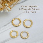 Conjunto Brinco Argola Feminina Primeiro e Segundo Furo em Aço inoxidável 316l Antialérgico Cor Dourado ou Prata - Imagem 8