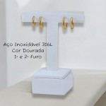 Conjunto Brinco Argola Feminina Primeiro e Segundo Furo em Aço inoxidável 316l Antialérgico Cor Dourado ou Prata - Imagem 9